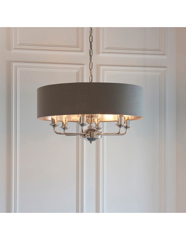 Endon Highclere Wisząca 8xE14 Powłoka z Jasnego Niklu i Tkanina w Kolorze Węgla Drzewnego 94415 - product 2