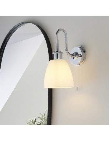 Endon Piper Ścienna/Kinkiet Łazienkowa 1xE27 Chromowana Powłoka i Błyszczące Opalowe Szkło 95506 - product 2