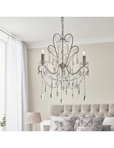 Endon Berkley Wisząca 3xE14 Postarzana Srebrna Farba i Przezroczyste Szkło 95524 - product 2