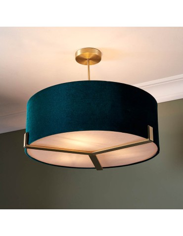 Endon Hayfield Wisząca 3xE27 Powłoka z Matowego Mosiądzu Antycznego i Zielony Aksamit 95839 - product 2