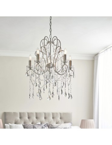 Endon Berkley Wisząca 5xE14 Postarzana Srebrna Farba i Przezroczyste Szkło 96209 - product 2