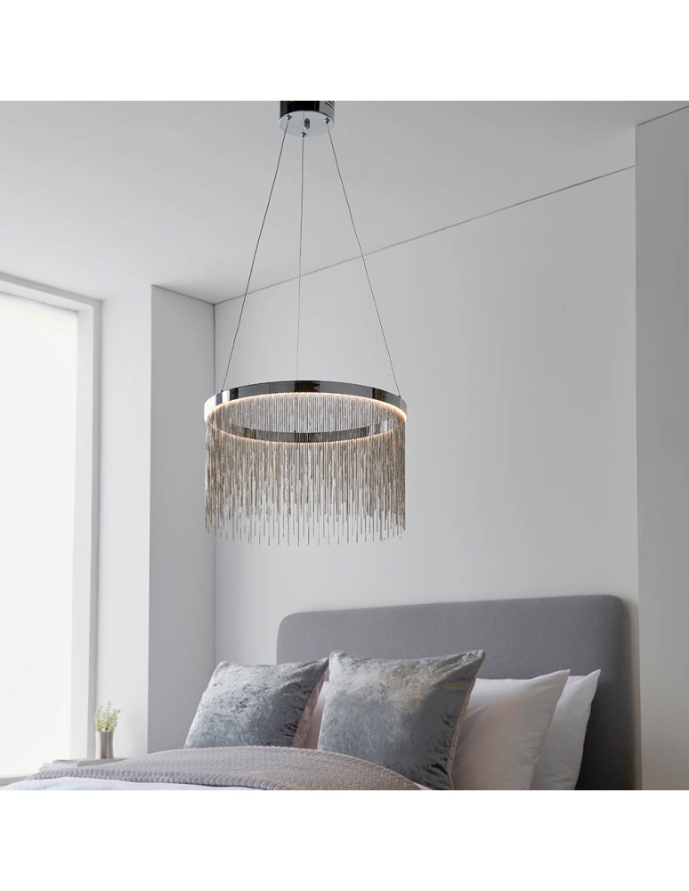 Endon Zelma CCT Wisząca 1xLED Powłoka Chromowana i Srebrny Łańcuszek z Efektem 97368