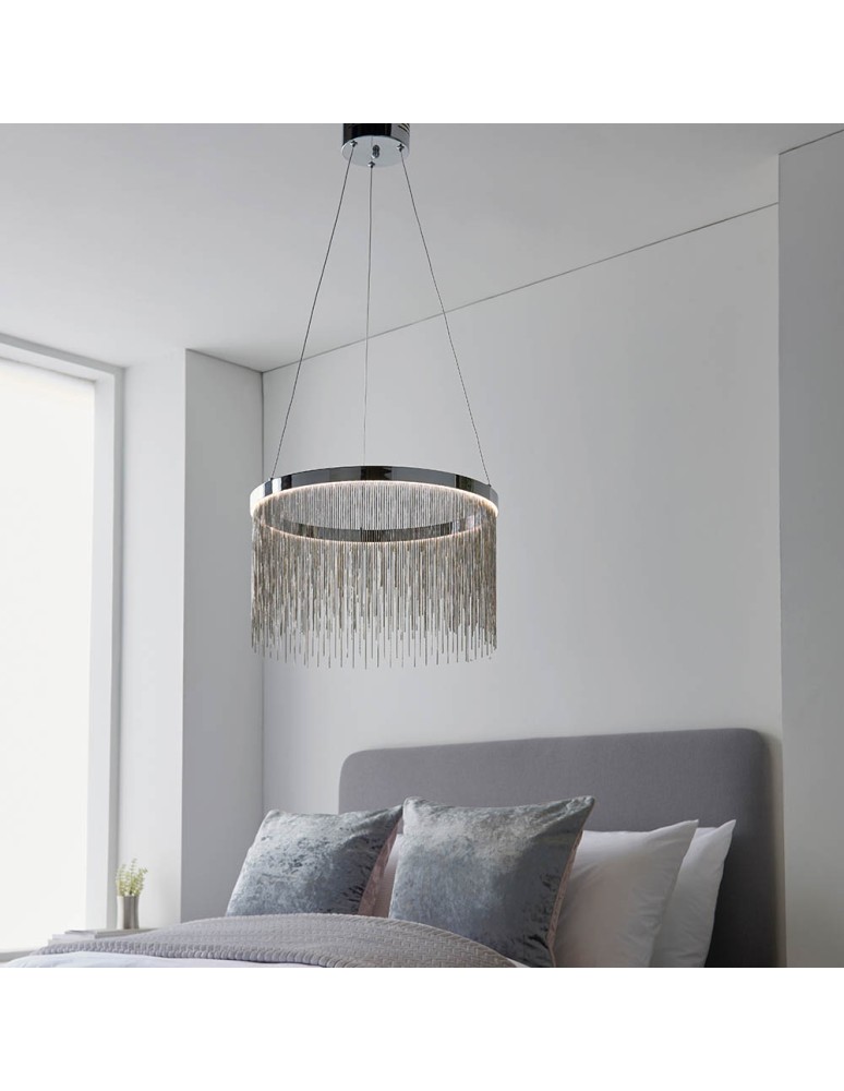 Endon Zelma CCT Wisząca 1xLED Powłoka Chromowana i Srebrny Łańcuszek z Efektem 97368