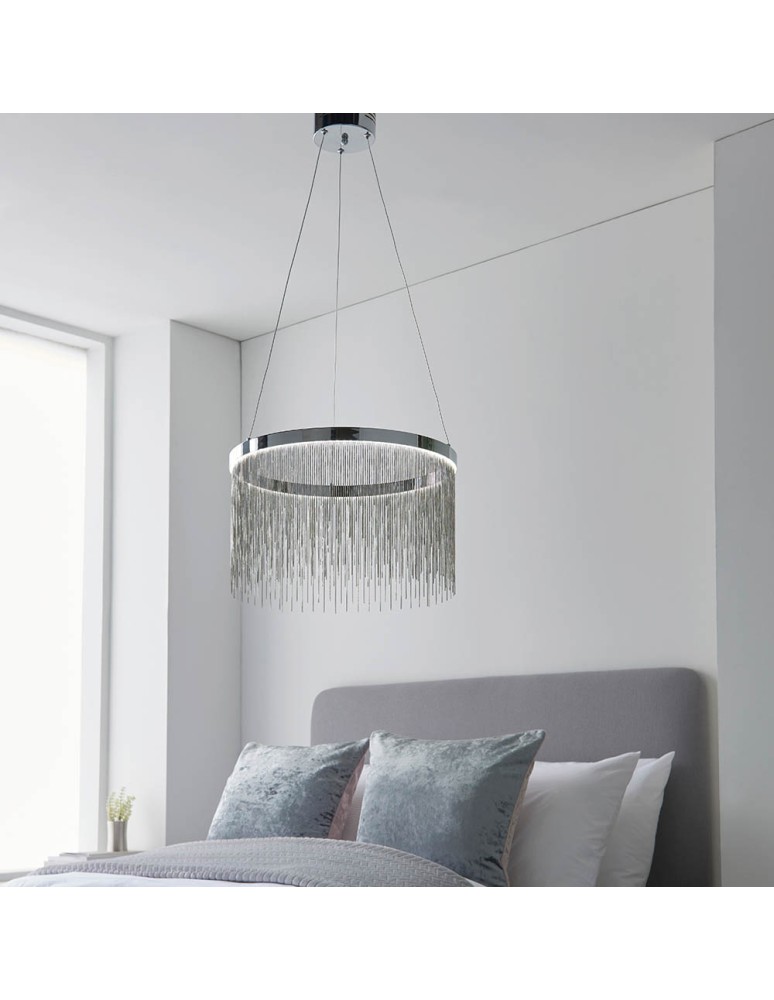 Endon Zelma CCT Wisząca 1xLED Powłoka Chromowana i Srebrny Łańcuszek z Efektem 97368