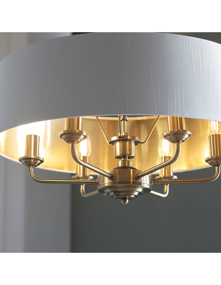 Endon Highclere Wisząca 6xE14 Powłoka z Antycznego Mosiądzu i Biała Tkanina w Stylu Vintage 98933