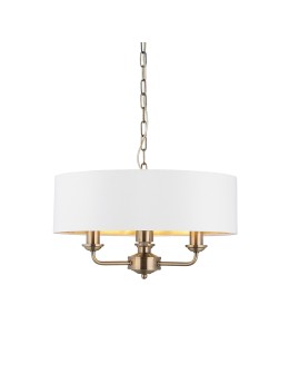 Endon Highclere Wisząca 3xE14 Powłoka z Antycznego Mosiądzu i Biała Tkanina w Stylu Vintage 98934