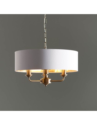 Endon Highclere Wisząca 3xE14 Powłoka z Antycznego Mosiądzu i Biała Tkanina w Stylu Vintage 98934 - product 2