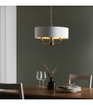 Endon Highclere Wisząca 3xE14 Powłoka z Antycznego Mosiądzu i Biała Tkanina w Stylu Vintage 98934