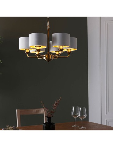Endon Highclere Wisząca 6xE14 Powłoka z Antycznego Mosiądzu i Biała Tkanina w Stylu Vintage 98936 - product 2