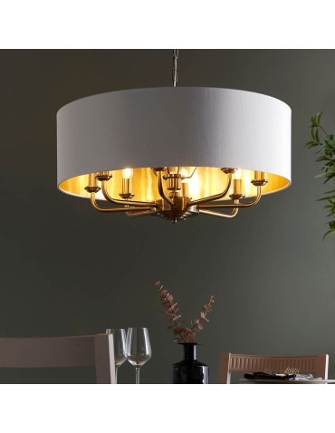Endon Highclere Wisząca 8xE14 Powłoka z Antycznego Mosiądzu i Biała Tkanina w Stylu Vintage 98938 - product 2