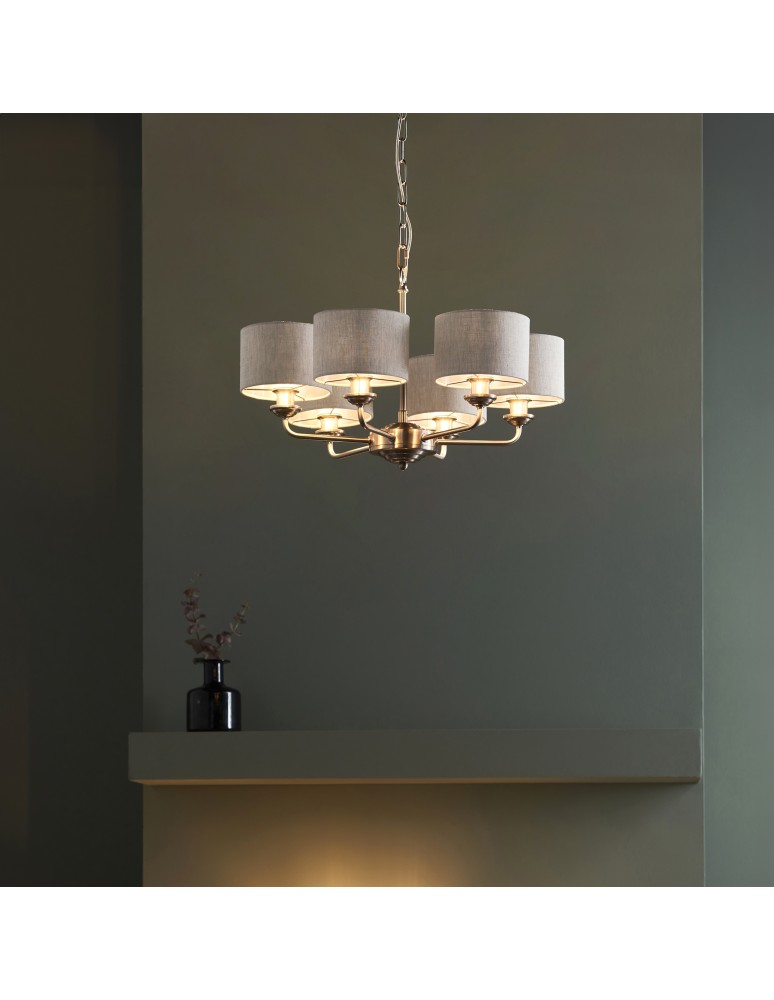 Endon Highclere Wisząca 6xE14 Powłoka ze Szczotkowanego Chromu i Naturalne Płótno 99151