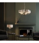Endon Highclere Wisząca 6xE14 Powłoka ze Szczotkowanego Chromu i Naturalne Płótno 99151