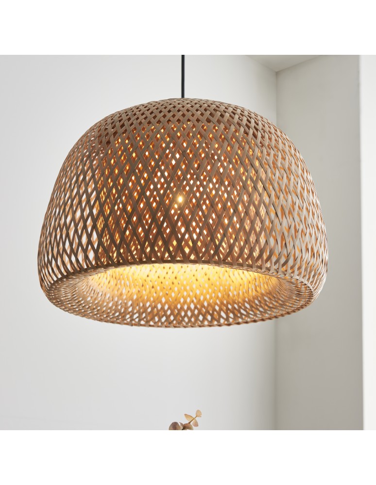 Endon Bali Wisząca 1xE27 Naturalny Bambus, Biały Poliwęglan i Czarny Mat 101574