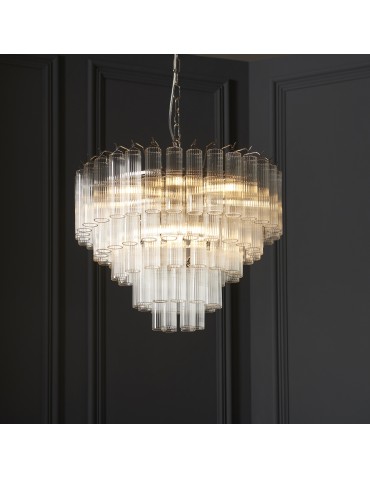 Endon Toulouse Wisząca 12xG9 Powłoka z Jasnego Niklu i Przezroczyste Żebrowane Szkło 104090 - product 2