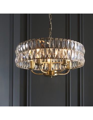 Endon Clifton Wisząca 5xE14 Powłoka z Antycznego Mosiądzu i Przezroczyste Szkło Kryształowe 106244 - product 2