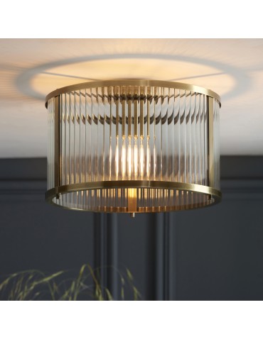 Endon Ridgeton Sufitowa/Plafon 1xE27 Powłoka z Antycznego Mosiądzu i Przezroczyste Żebrowane Szkło 106265 - product 2