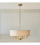 Endon Highclere Wisząca 6xE14 Vintage Mosiądz i Naturalny Len 110722
