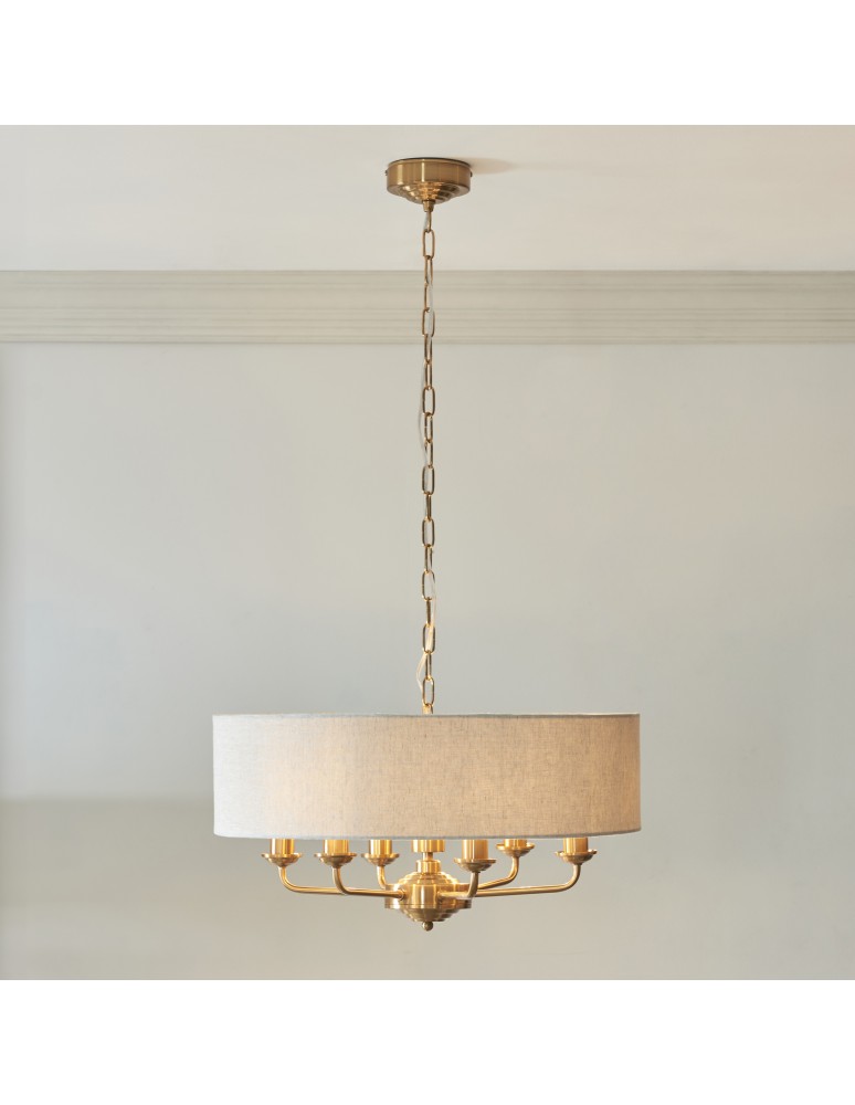Endon Highclere Wisząca 6xE14 Vintage Mosiądz i Naturalny Len 110722