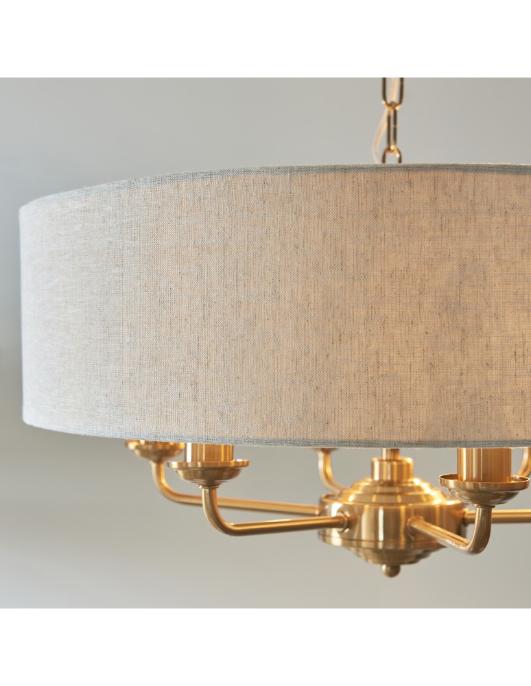 Endon Highclere Wisząca 6xE14 Vintage Mosiądz i Naturalny Len 110722