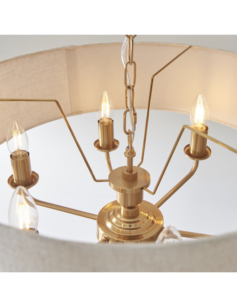 Endon Highclere Wisząca 6xE14 Vintage Mosiądz i Naturalny Len 110722
