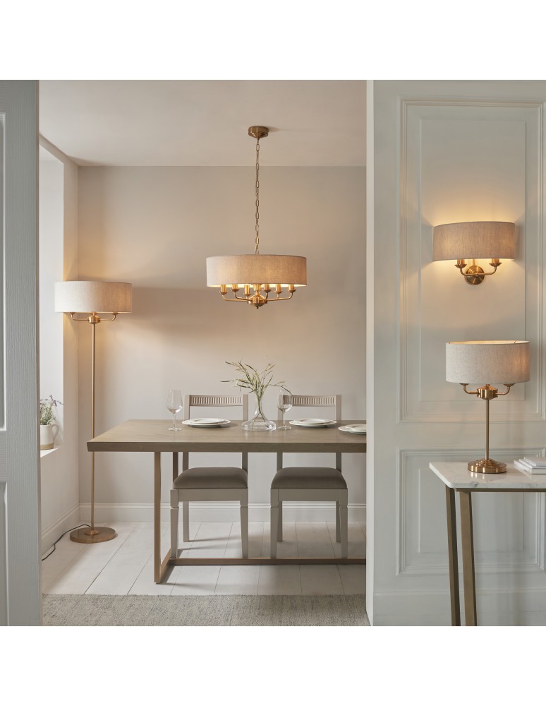 Endon Highclere Wisząca 6xE14 Vintage Mosiądz i Naturalny Len 110722
