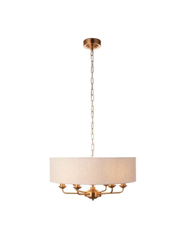 Endon Highclere Wisząca 6xE14 Vintage Mosiądz i Naturalny Len 110722