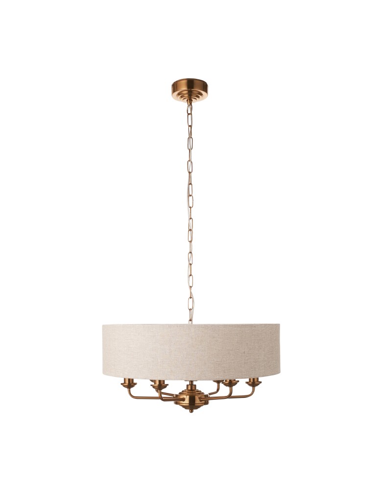 Endon Highclere Wisząca 6xE14 Vintage Mosiądz i Naturalny Len 110722