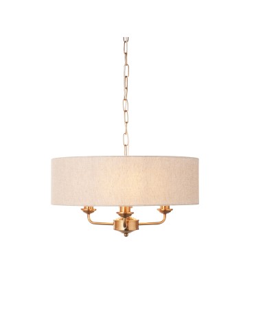 Endon Highclere Wisząca 3xE14 Vintage Mosiądz i Naturalny Len 110723