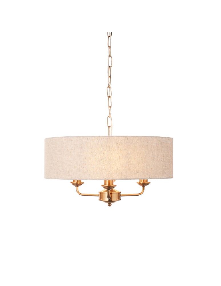 Endon Highclere Wisząca 3xE14 Vintage Mosiądz i Naturalny Len 110723