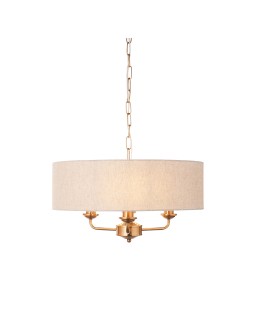 Endon Highclere Wisząca 3xE14 Vintage Mosiądz i Naturalny Len 110723