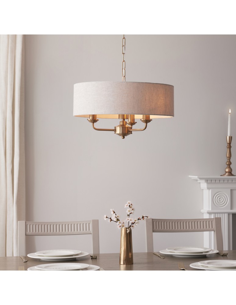 Endon Highclere Wisząca 3xE14 Vintage Mosiądz i Naturalny Len 110723