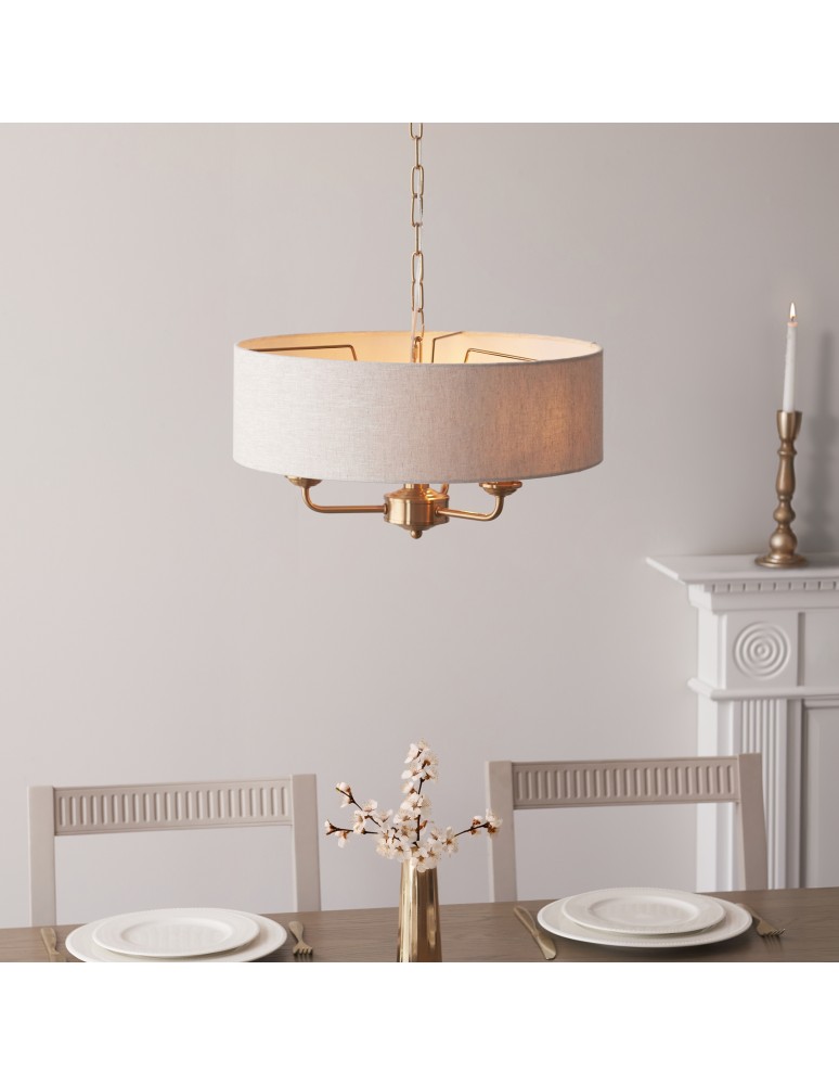 Endon Highclere Wisząca 3xE14 Vintage Mosiądz i Naturalny Len 110723