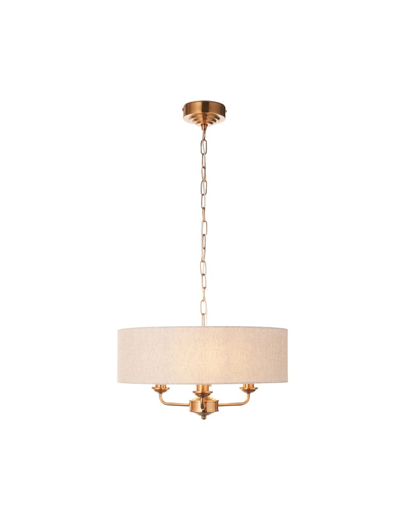 Endon Highclere Wisząca 3xE14 Vintage Mosiądz i Naturalny Len 110723