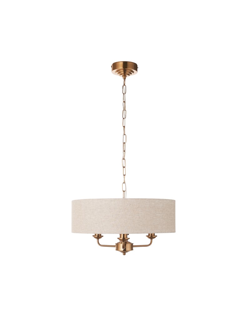 Endon Highclere Wisząca 3xE14 Vintage Mosiądz i Naturalny Len 110723