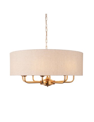 Endon Highclere Wisząca 8xE14 Vintage Mosiądz i Naturalny Len 110727