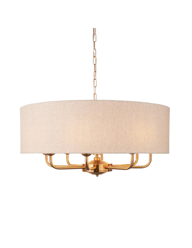 Endon Highclere Wisząca 8xE14 Vintage Mosiądz i Naturalny Len 110727