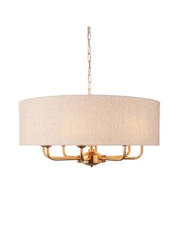 Endon Highclere Wisząca 8xE14 Vintage Mosiądz i Naturalny Len 110727