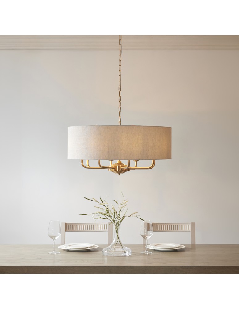 Endon Highclere Wisząca 8xE14 Vintage Mosiądz i Naturalny Len 110727