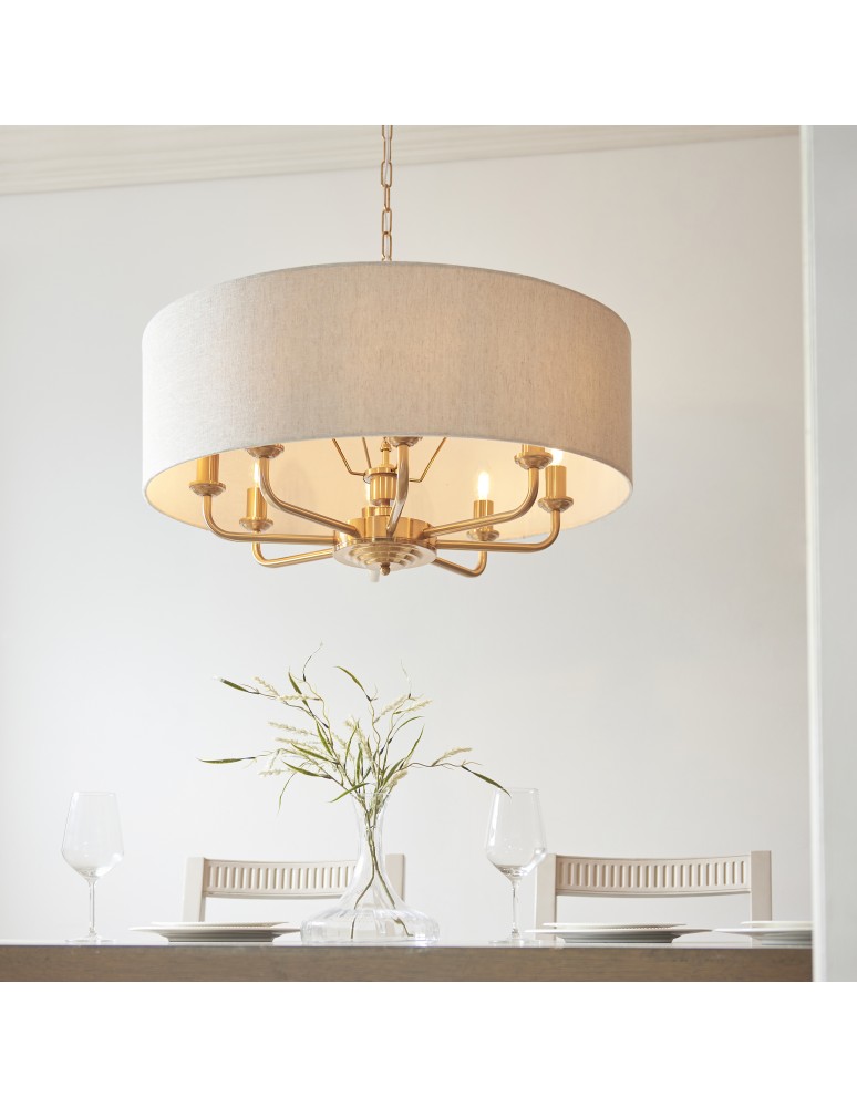 Endon Highclere Wisząca 8xE14 Vintage Mosiądz i Naturalny Len 110727