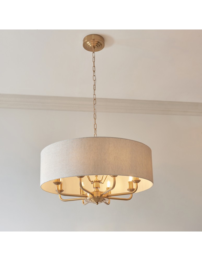 Endon Highclere Wisząca 8xE14 Vintage Mosiądz i Naturalny Len 110727