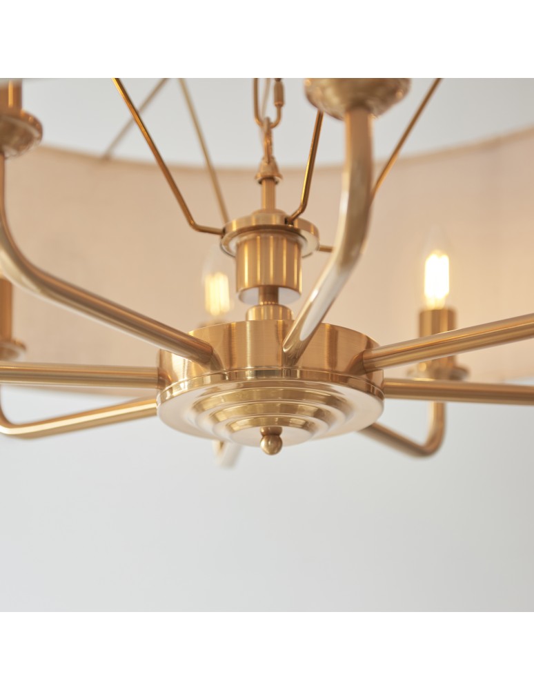 Endon Highclere Wisząca 8xE14 Vintage Mosiądz i Naturalny Len 110727