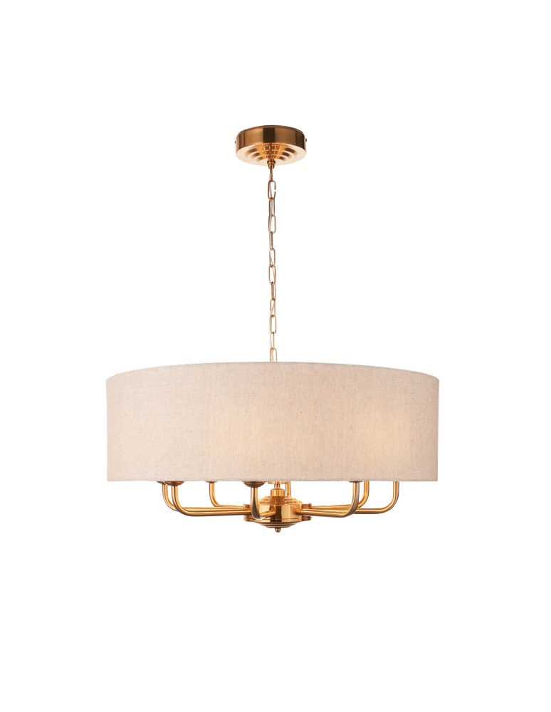 Endon Highclere Wisząca 8xE14 Vintage Mosiądz i Naturalny Len 110727