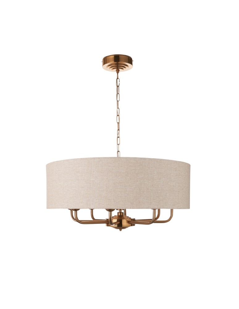Endon Highclere Wisząca 8xE14 Vintage Mosiądz i Naturalny Len 110727