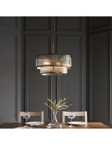 Endon Ridgeton Wisząca 5xE14 Powłoka z Antycznego Mosiądzu i Przezroczyste Żebrowane Szkło 110944 - product 2