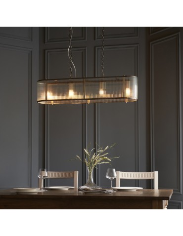 Endon Ridgeton Wisząca 4xE14 Powłoka z Antycznego Mosiądzu i Przezroczyste Żebrowane Szkło 110945 - product 2