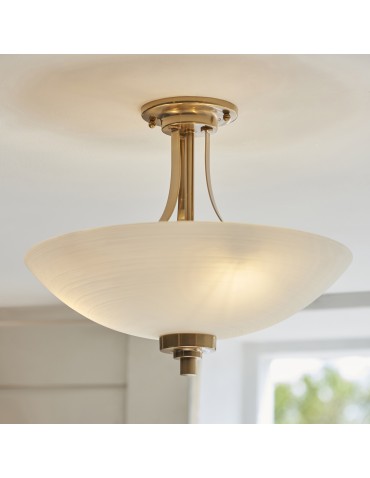 Endon Welles Sufitowa/Plafon 3xE27 Powłoka ze Szczotkowanego Mosiądzu i Białe Szkło 112438 - product 2