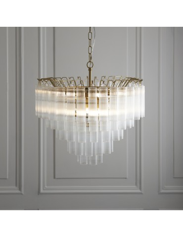 Endon Toulouse Wisząca 12xG9 Powłoka z Satynowego Mosiądzu i Przezroczyste Żebrowane Szkło 114199 - product 2