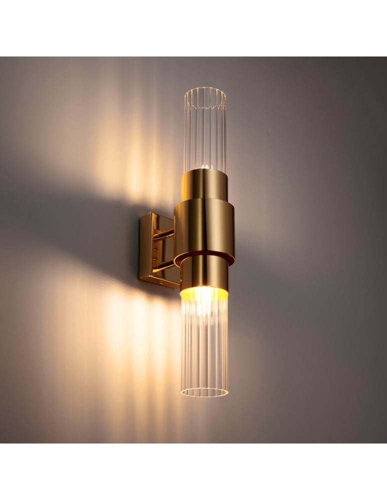 Step Into Design Lampa ścienna GLOW 46 cm - kinkiet złoty, szkło ryflowane ST-DW7790
