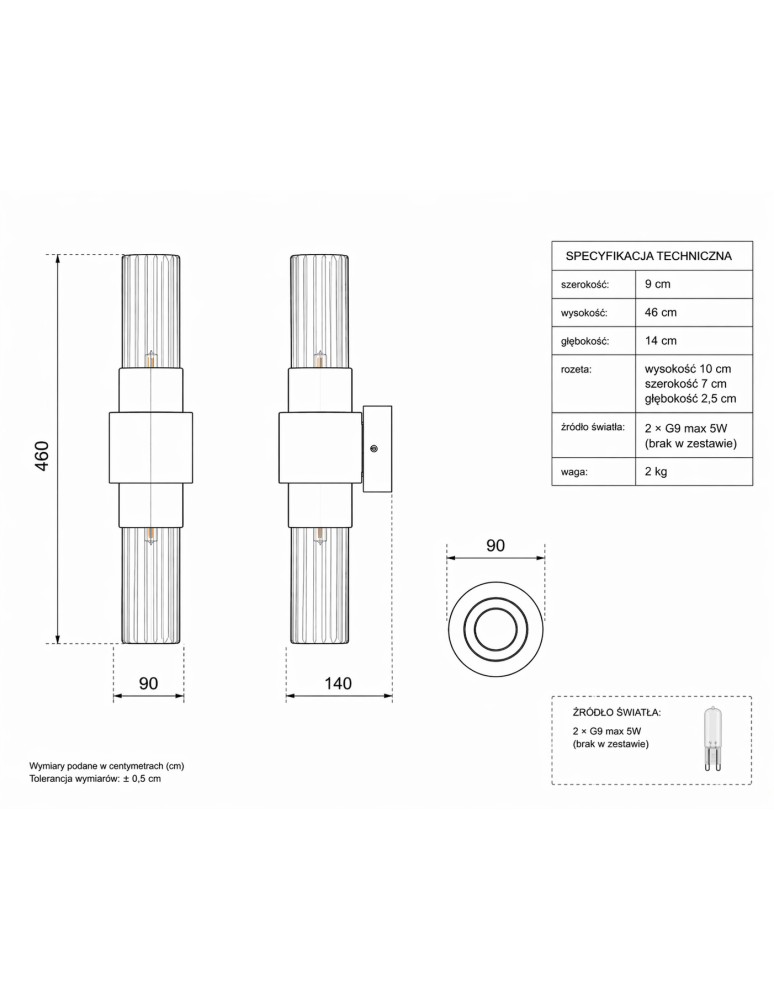 Step Into Design Lampa ścienna GLOW 46 cm - kinkiet złoty, szkło ryflowane ST-DW7790
