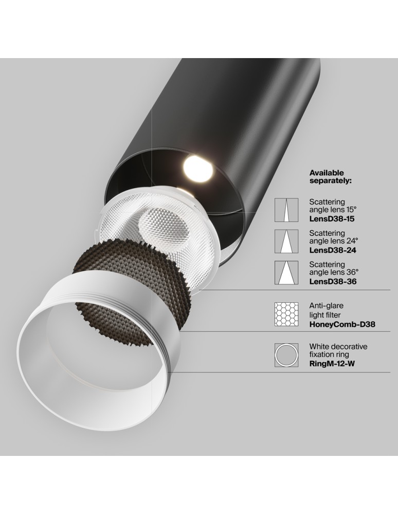 Lamps for 1 phase busbars - Maytoni Focus LED Spotlight for UNITY LED Single Circuit Rail 12W 900lm 3000K Black TR021-1-12B3K-W-D-B - product kolory-swiatla.pl 6